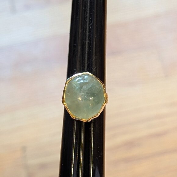 RING 18 ct Natural Prehnite 925 Size 8 - Picture 7 of 8